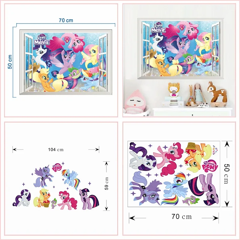 My Little Pony 3D наклейки на стену для детской комнаты домашнее украшение аниме постеры из фильма поделки ПВХ мультфильм Единорог наклейки на стену