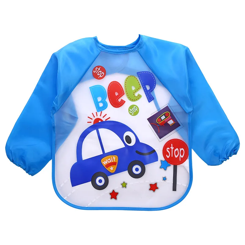 Милый детский нагрудник, рубашка, водонепроницаемый, для грудного вскармливания, фартук, детский, длинный рукав, комбинезон, одежда для малышей, детей, Bebe - Цвет: 7 Blue Car