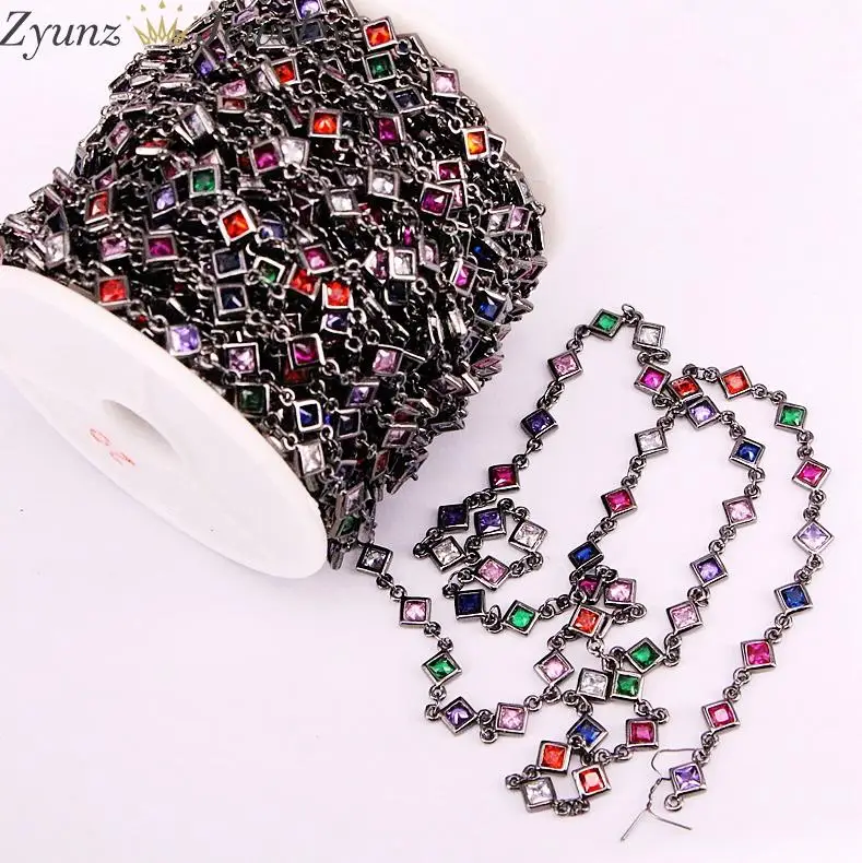 Metalblack color 3 метра, квадратный красочный CZ звено цепи, Радуга кубический циркон граненый шарик с цепочкой, четки стиль цепи, результаты - Цвет: Metalblack color