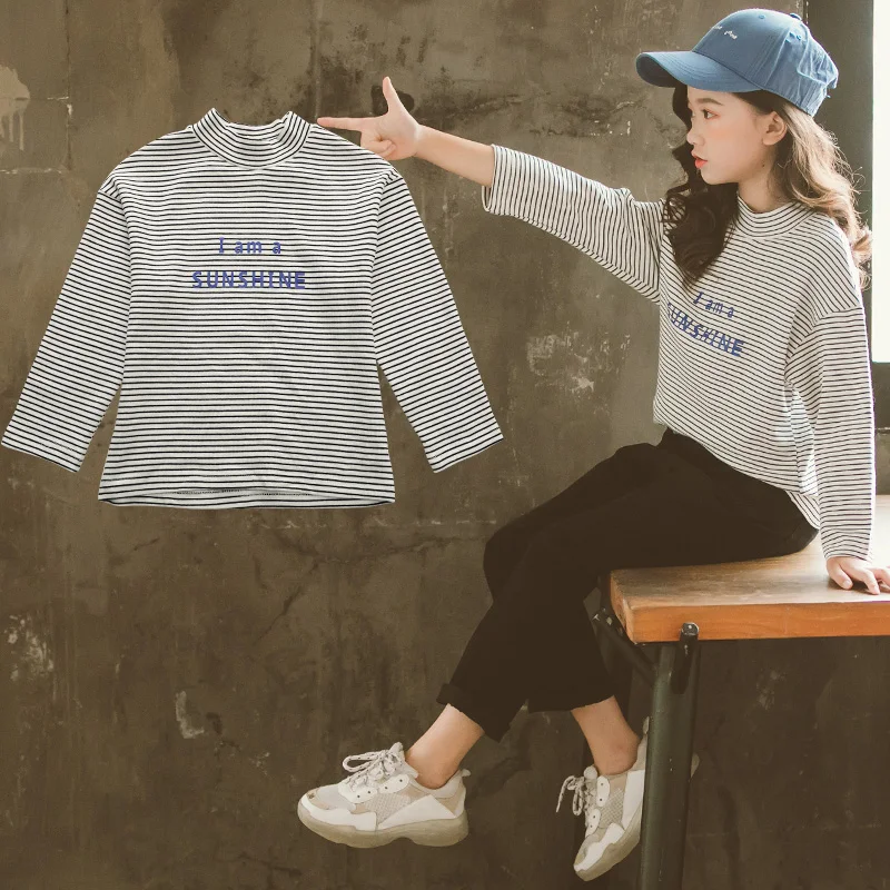 

Casual Girls T-shirts New Autumn Long Sleeve Striped Soft Comfort Kids Tops Toddler Girls Clothes Vestidos for 6 8 10 12 Years