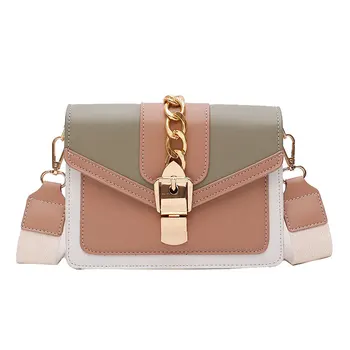

2020new style small bag Korean style wide band shoulder bag fashion hit color crossbody small square bag high quality female bag
