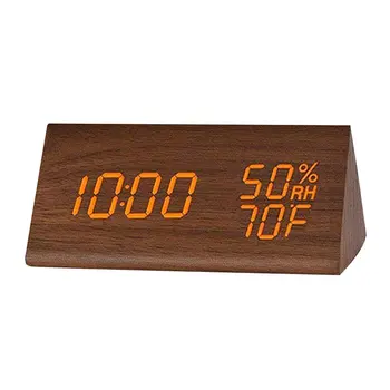

Humidity And Temperature Alarm Clock Triangle Digital Baby Room Wood Clock Mute Luminous Led Electronic Gift
