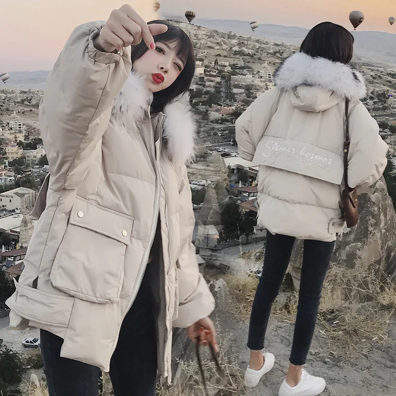 

2018 New Style Korean-style Hooded Model Large Fur Collar CHIC Loose Cotton Coat Women's Winter Fashion Winter Coat