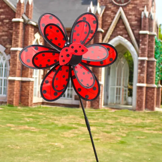 OOTDTY Kids Double Layer Ladybug Windmill Wind Spinner Pinwheel Home Garden Yard Decoration Outdoor Baby Toys 2