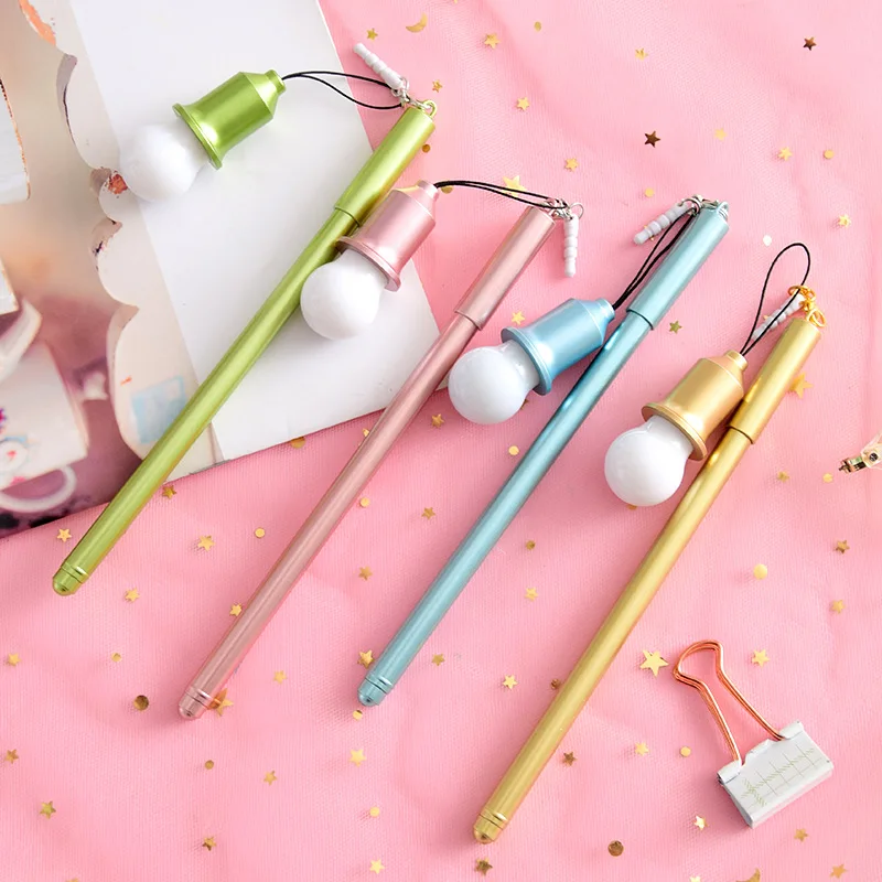 

0.38mm Multi Functional Creative Light Bulb Gel Pen Black Ink Light Bulb Dust Plug Gel Pen Student Cute Pendant Imitation Metal