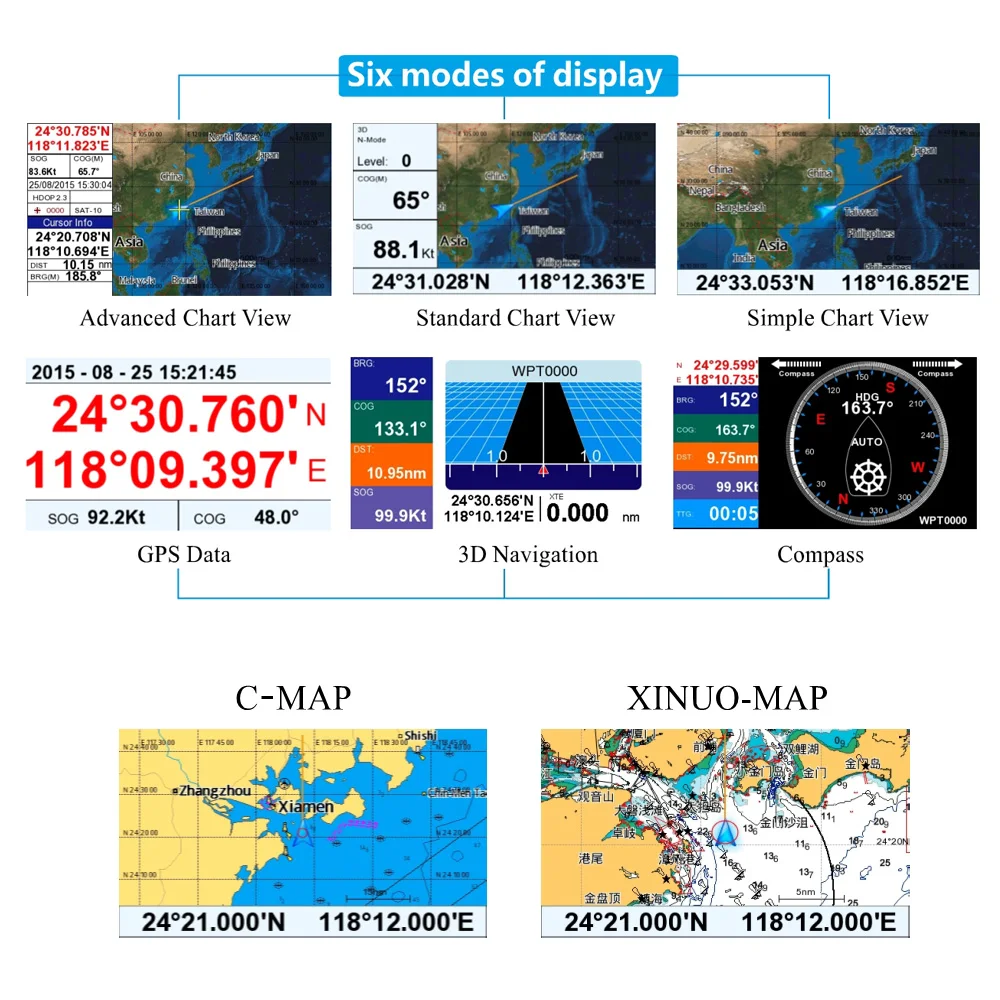 5in Marine Chart Plotter Satellite GPS Navigator LCD Display XF-520 Dual-Mode Positioning Boat Chart Plotter GPS Navigation