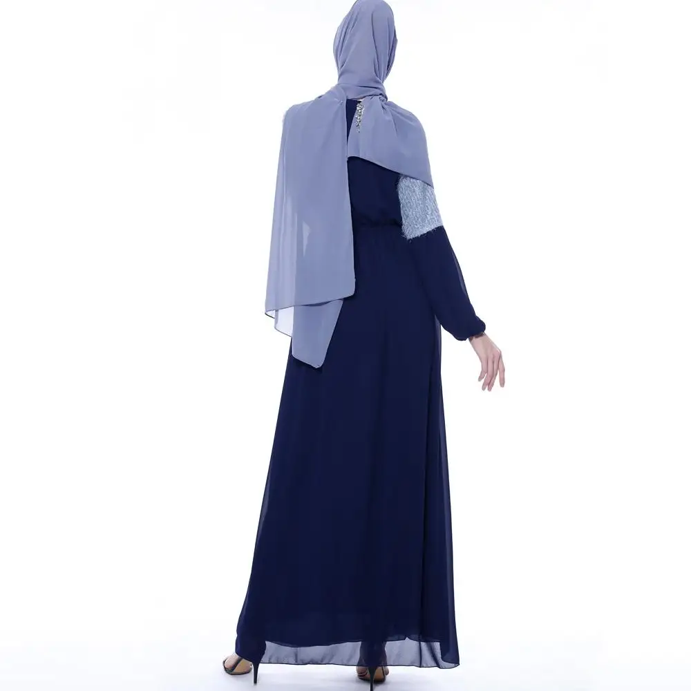 Платье dubai abaya джилбаба мусульманский Для Женщин Платье макси с длинным рукавом Арабский исламский халат лоскутное шифоновое платье с