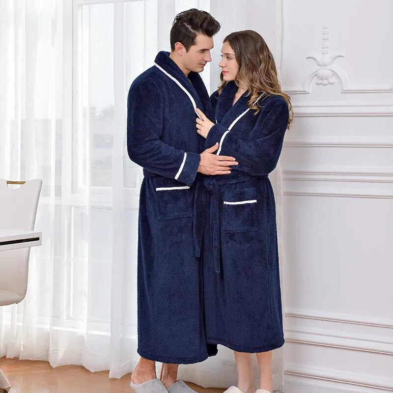 Winter Thick Warm Couples Kimono Robe Women Men Bath Gown Robe Dress Fluffy Plush Flannel Lovers Yukata Nightwear Sleepwear