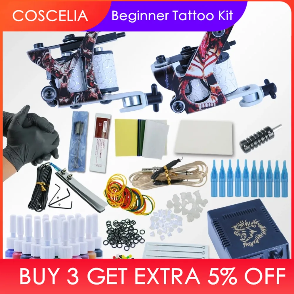 

Professional 1 Set Equipment Dual Machine 20 Color Tattoo Machine Set 2 Gun Power Supply Cord Kit Body Tattoo Beginner Kit