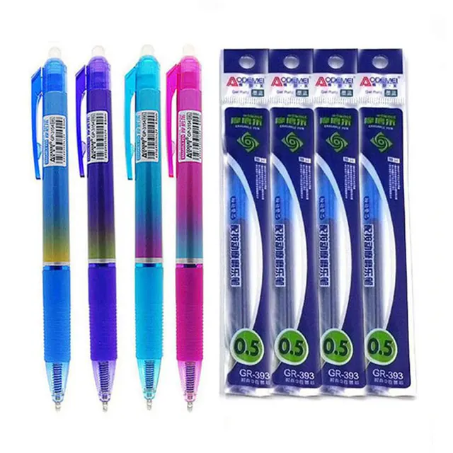 8Pcs/Set 0.5mm Black Blue Ink Gel Pen Erasable Refill Rod Erasable Pen Washable Handle Gel Ink Pens School Office Stationery Dark blue4pen-4Refil