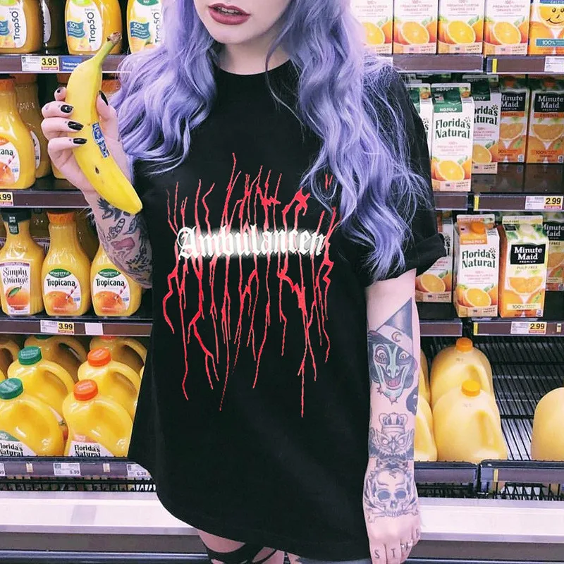 

Focal20 Streetwear Reflective Letter Lightning Print Women T Shirt Crew Neck Women T-shirt Short Sleeve Summer Lady T-shirts