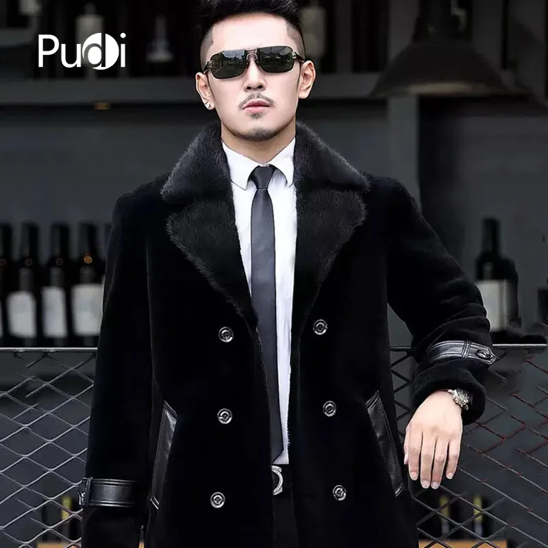 PUDI мужское зимнее пальто новая мода натуральная шерсть меховые куртки с норковым меховым воротником Осень Зима Повседневная Верхняя одежда MT8106