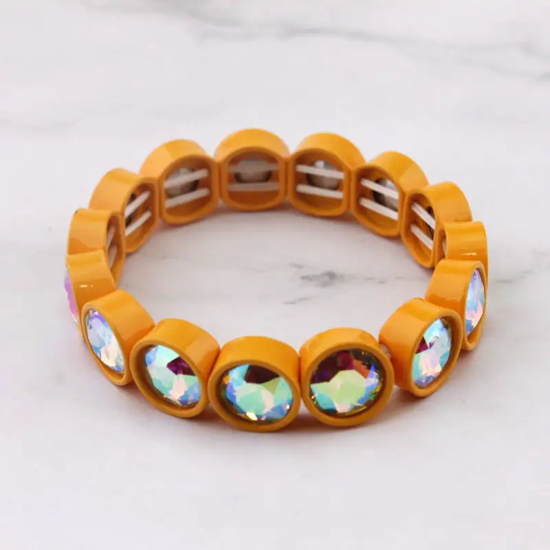 ZWPON Faceted Glass Crystal Square Tile Bead Bangles Bracelets for Women Fashion Multicolor Painted Elastic Bracelets Wholesale