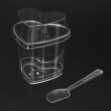 10 шт одноразовые твердые пластиковые муссы десертная кружка в форме сердца с ложками крышками Q39B