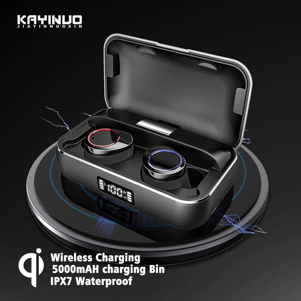 

TWS bluetooth earphone 5.0 IPX7 waterproof HD stereo headphone 5000mAH true wireless earbuds wireless charging headset with mic