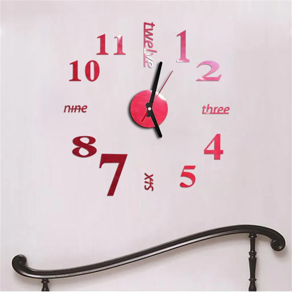 new Acrylic Mirror wall clock quartz watch reloj de pared modern design large decorative clocks Europe acrylic stickers 18