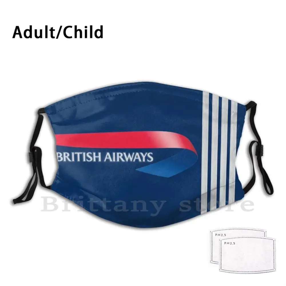 

British Airways Washable Adult Kids Filter Mouth Mask British Airways Aviation Plane Airplane Airplane Fly Flying Pilot Captain