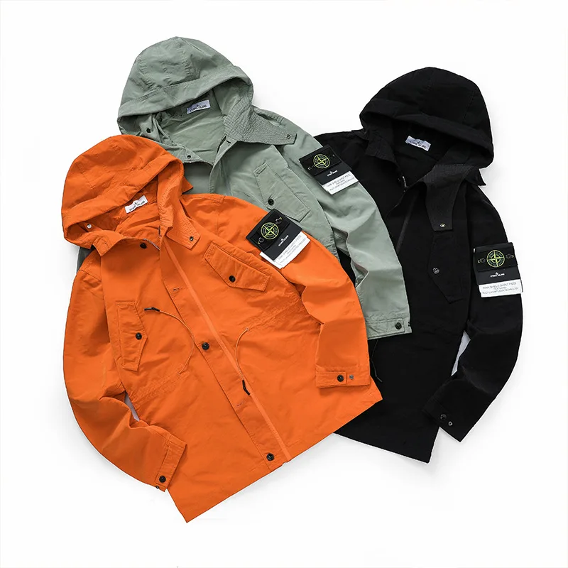 

New Hooded Printed Jacket Men's Fall Hot Style Loose Hooded Waist Jacket Solid Color Fashion All-match Jacket Top
