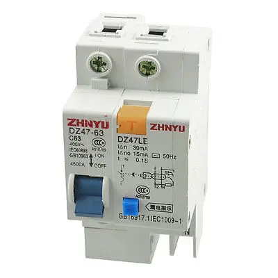 DZ47LE 63A Номинальный ток AC400V 1P+ N ELCB прерыватель цепи при утечке на землю