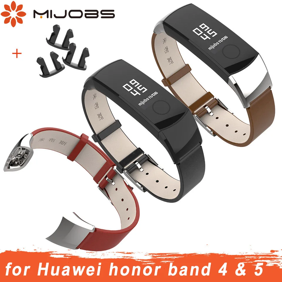  Mijobs Genuine Leather Strap for Huawei Honor Band 4 Strap Watchband Wristband for Honor Band 5 Str - 32997602529