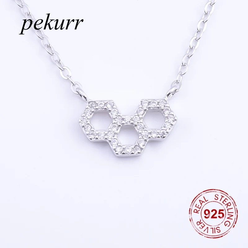 Pekurr, 925 пробы, серебро, CZ, 3 полый шестиугольник, геометрические ожерелья, подвески для женщин, серебряная цепочка, хорошее ювелирное изделие, подарки