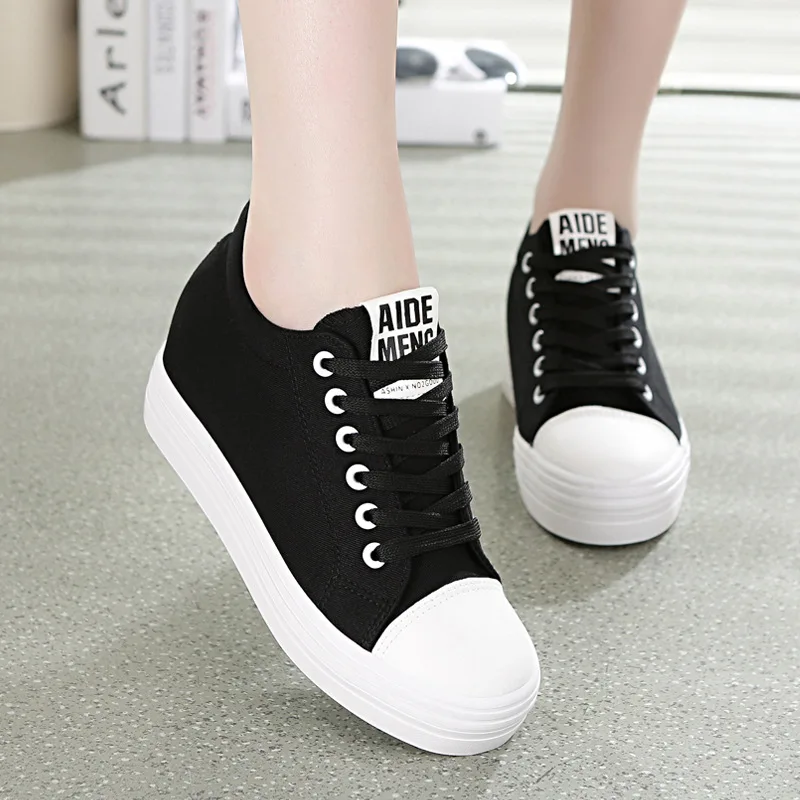 

2019 Summer New Style White Shoes Women's Korean-style Casual Platform Shoes Canvas Elevator Thick Bottomed Students Running Sho
