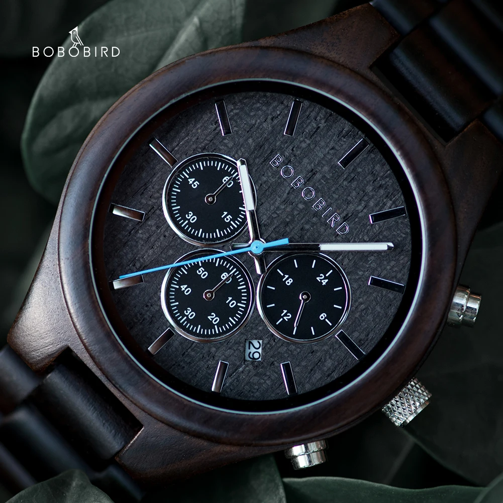 BOBO BIRD-Montre-bracelet chronographe en bois à quartz pour homme, horloge automatique, chronomètre, multifonction, personnalisé