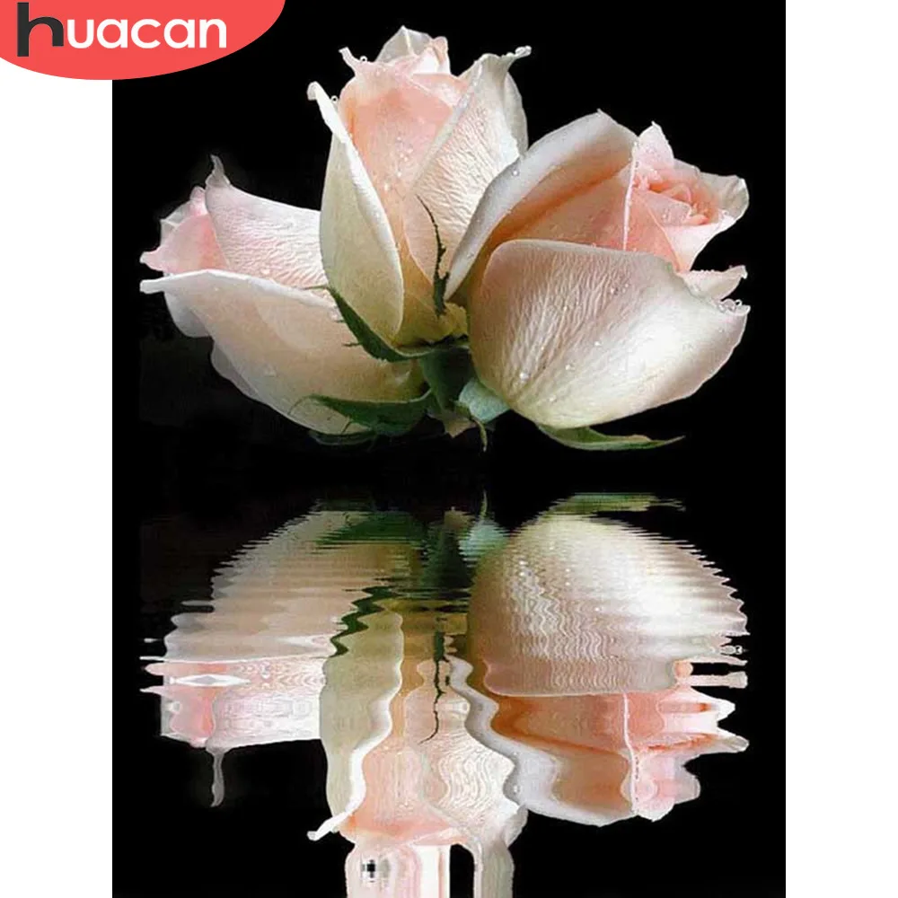 

HUACAN Diamond Painting Flower Cross Stitch Full Drill Square Diamond Embroidery Full Set Flowers Painting Rhinestones Stickers