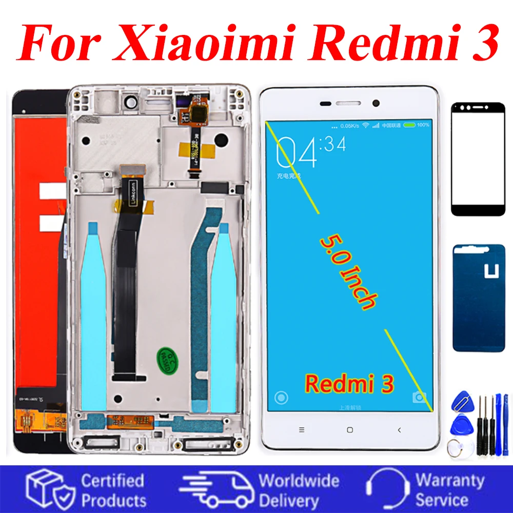 ЖК-дисплей с сенсорной панелью для Xiaomi Redmi 3 дигитайзер рамка в сборе 3S Pro черный