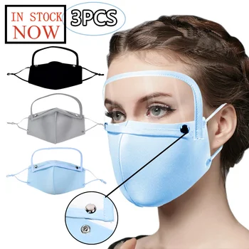

3PC Adult Reusable Protect Mask with Breather Valve and Detachable Eyes Shield Face Mask Mondkapjes Wasbaar Masque De Protection