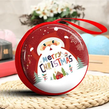 

1 PC Mini Santa Claus Christmas Tree Coin Purse Round Tinplate Coin Purse Little Creative Christmas Gift Customizable Dropship