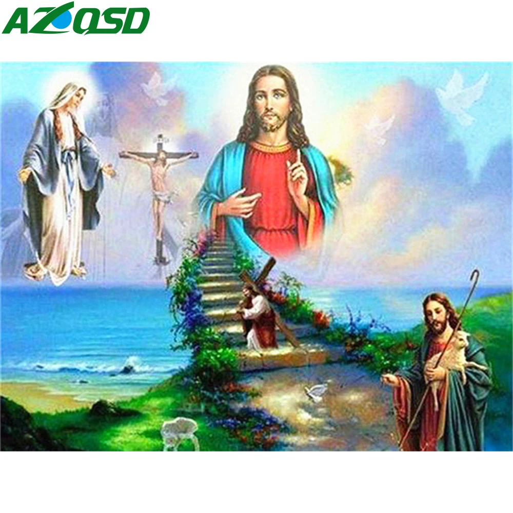 

AZQSDfull Square Diamond Embroidery Icons Diamond Painting 5d Religious Rhinestones Pictures Gift Diy Handmade Needlework
