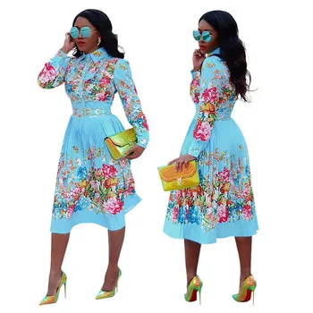 

Women's Plus Size Turndown Neck Print Midi Dress