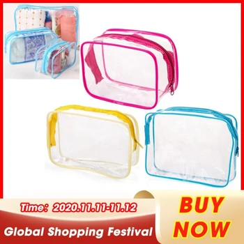 

Transparent Cosmetic Storage Bag Clear Wash Bag Travel Makeup Waterproof Toiletry Zip Bag Plastic PVC Pouch Home Storage New