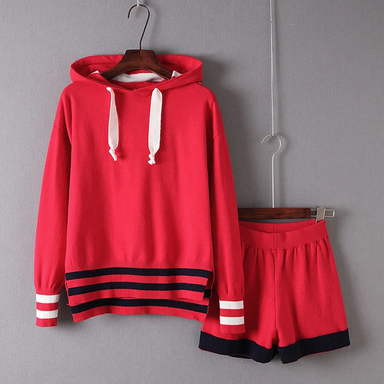 Girls Womens Knitting Suit Sets Knitted Tracksuit Women Set Knitting Suits Shorts 2 Piece Set Spring Summer Women Two Piece Set