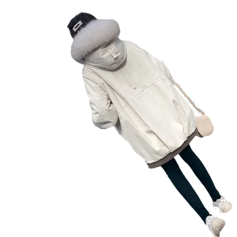 white mock col Женский Средний длинный пуховик большие размеры off-white одежда на утином пуху womenjackets модная стройнящая зимняя верхняя одежда; пальто с капюшоном - Цвет: white mock col