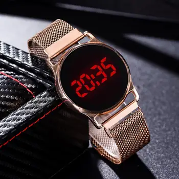 

LED Electronic watches Star Watch For Women Rose Gold Mesh Magnet Starry Sky Quartz Wristwatch Gradient Ladies Wrist Watches