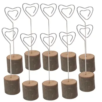 

10pcs Rustic Natural Wood Heart Table Name Number Place Card Holder Memo Note Photo Picture Clip Wedding Party Decor