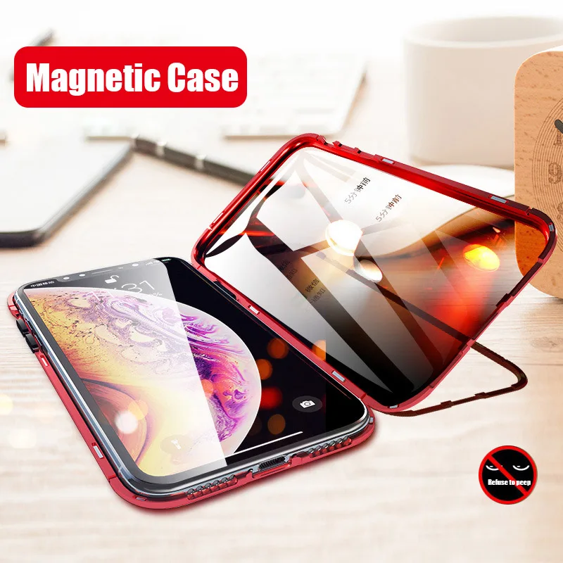 Privacy Tempered Glass Magnetic Case For iphone SE 11 Pro MAX X XS XR 8 7 6 6s plus Anti Peep Magnet Metal 360° Protection Cover |
