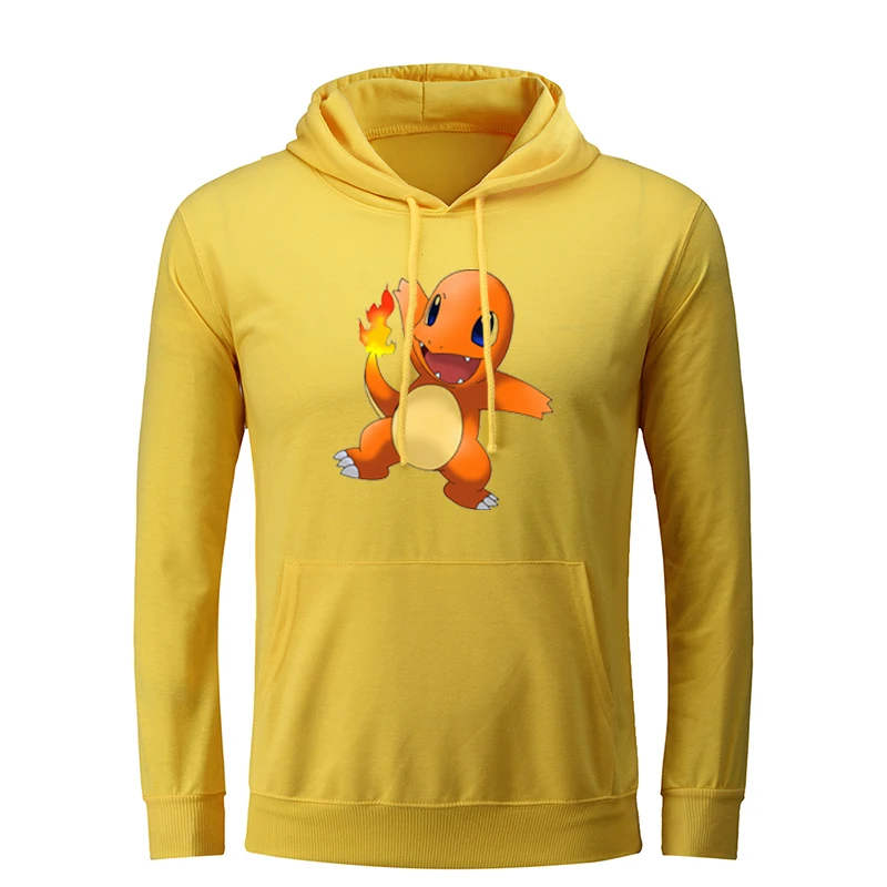 

Cartoon Pokemon Charmander Charizard Bulbasaur Squirtle White Men's Cotton Graphic Hoodie Sweatshirt Personality Hooded Pullover