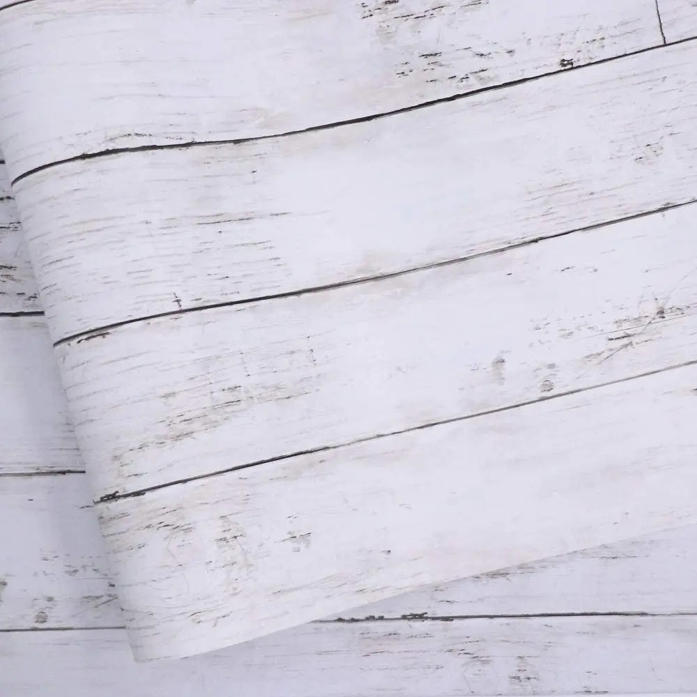 

White Gray Wood Paper Self-Adhesive Removable Wood Peel and Stick Wallpaper Decorative Wall Covering Vintage Wood Panel Interior