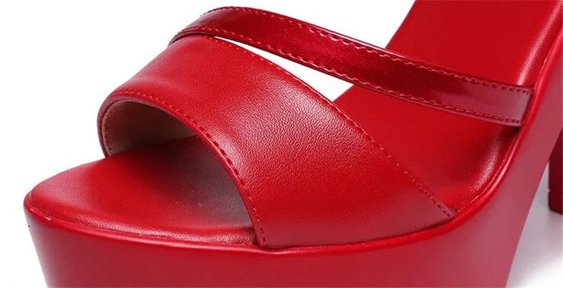 Timetangженские Босоножки на платформе г. Летние туфли с открытым носом, красная женская обувь на толстом высоком каблуке, большие размеры, сандалии с браслетом, se1283