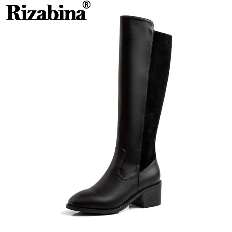Rizabina/Размеры 33-40 зимние женские сапоги до колена теплая обувь на квадратном