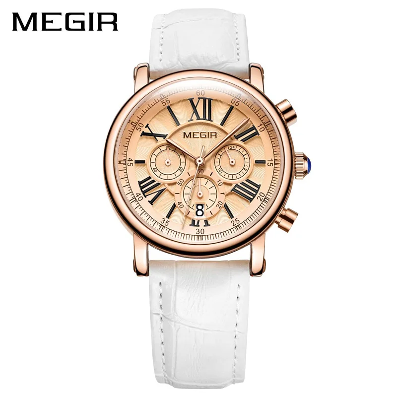 MEGIR Fashion Women Watches Top Brand Luxury Ladies Quartz Watch Chronograph 24 hours Date Clock Relogio Feminino Sport Watch - Цвет: Белый