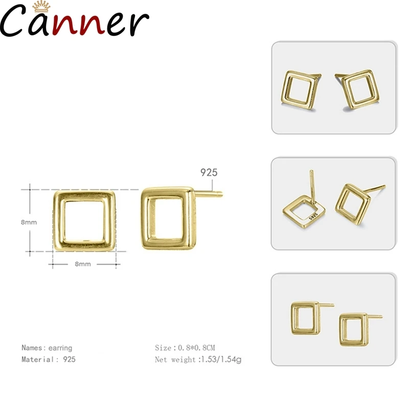 Canner модные S925 женские серебряные серьги серебро/золото цвет серьги гвоздики для женщин Gife подарки