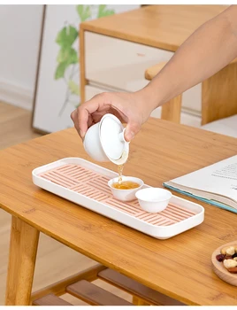 

Plastic Fruit Bowl Cup Drain Tray Coffee Table Double Cup Holder Living Room Kitchen Water Rectangular Tea Cup Put Home Tray