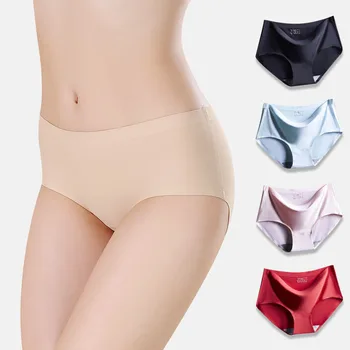 

Women's Panties Ice Silk Silky Intimates Seamless Underwear Triangle Big Yards Of Female Women Briefs Underpants Free Shipping