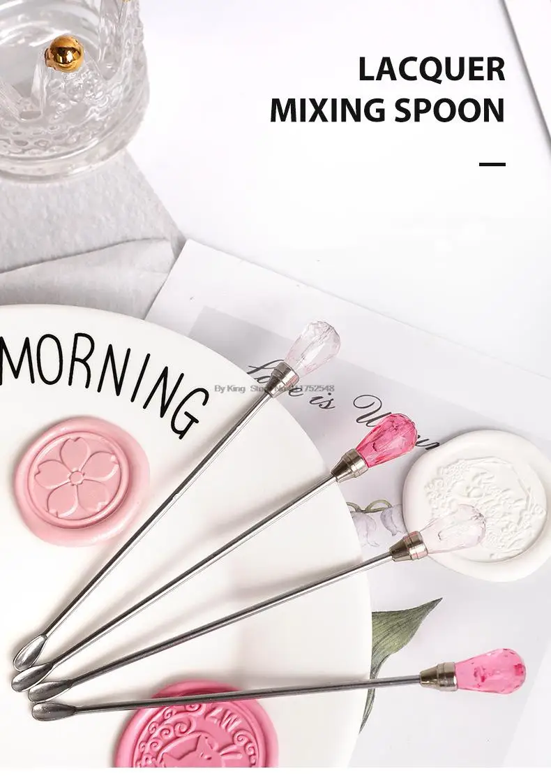 ByKing10.3cm Crystal Head Stainless Steel Wax Pills Mix Tool Burning Melted Seal Wax Stirring Mixing Spoon Seal WAX Stirring Rod