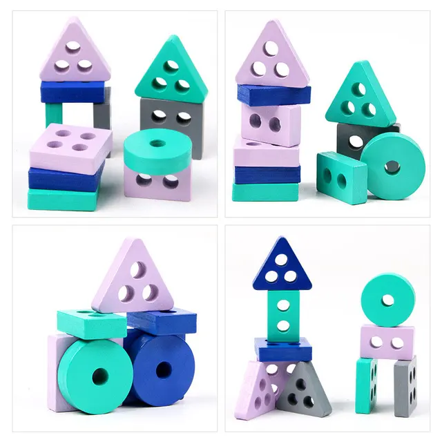 Mini Size Wooden Montessori Toy Building Blocks Early Learning Educational Toys Color Shape Match Kids Toy for Boys Girls 2Y+ 2