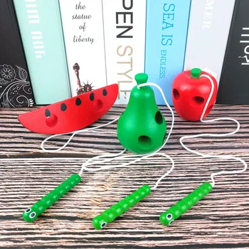

Wooden Threading Toy Baby Montessori Toys Kids Chinese Thread Lacing Fruits Educational Sensory Toy Hand Eye Coordination Toys